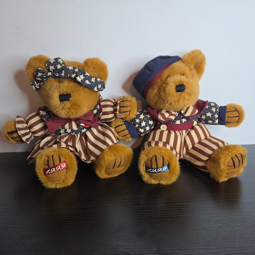 Vintage 1999 Dan Dee Americana Teddy Bear Plush Set Patriotic Stars Stripes 2pc
